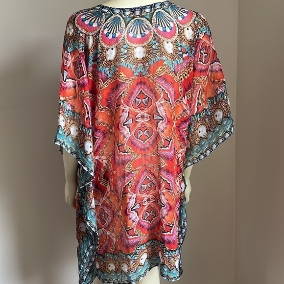 Akaru Women’s Sheer Beach Coverup Tunic Dress Multicolored Multi Print XL - Picture 7 of 15